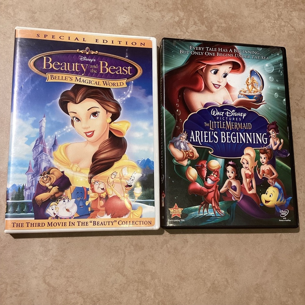 The Little Mermaid Ariels Beginning DVD AND Beauty and the Beast Belles …